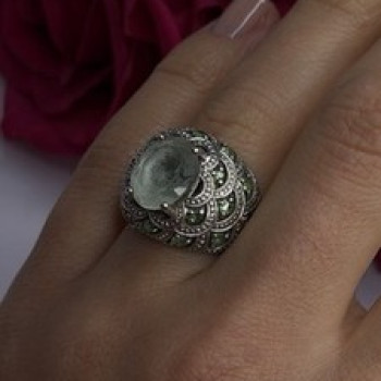 925 Sterling Silver Prasiolite & Green Peridot Ring Size 6