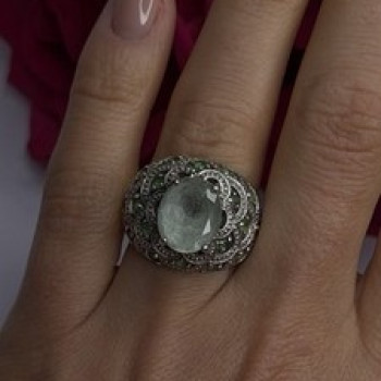 925 Sterling Silver Prasiolite & Green Peridot Ring Size 6