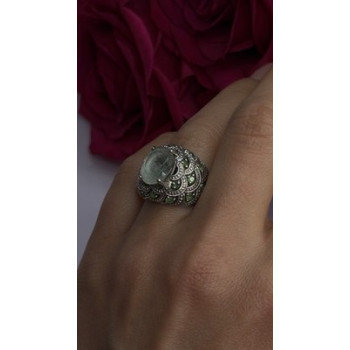 925 Sterling Silver Prasiolite & Green Peridot Ring Size 6