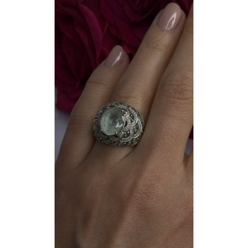 925 Sterling Silver Prasiolite & Green Peridot Ring Size 6