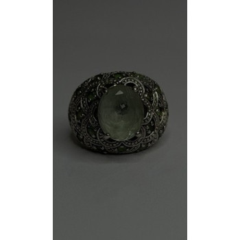 925 Sterling Silver Prasiolite & Green Peridot Ring Size 6