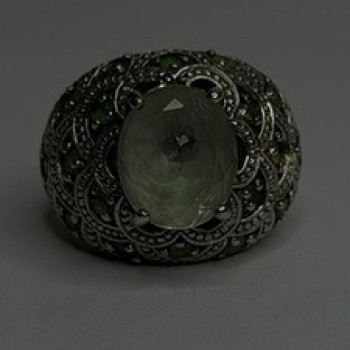 925 Sterling Silver Prasiolite & Green Peridot Ring Size 6