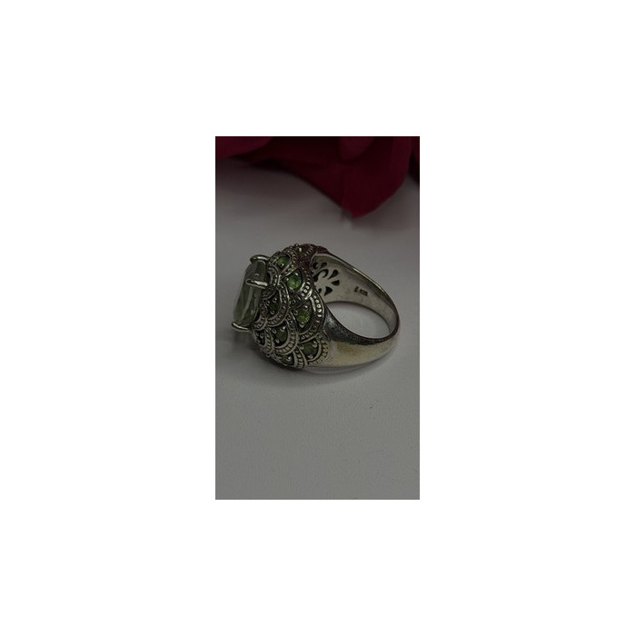 925 Sterling Silver Prasiolite & Green Peridot Ring Size 6