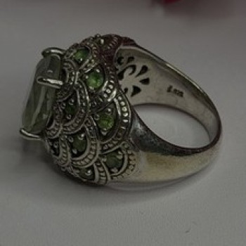 925 Sterling Silver Prasiolite & Green Peridot Ring Size 6