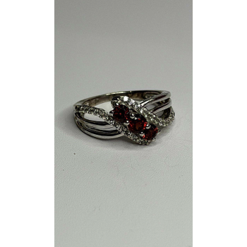 925 Sterling Silver Garnet & Beryl Ring Size 7