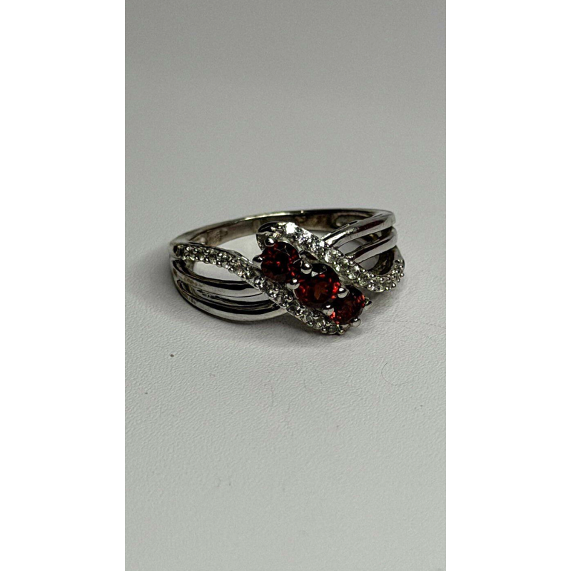 925 Sterling Silver Garnet & Beryl Ring Size 7