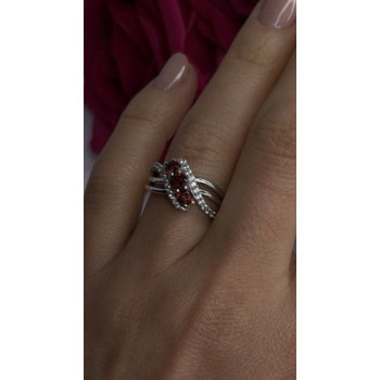925 Sterling Silver Garnet & Beryl Ring Size 7