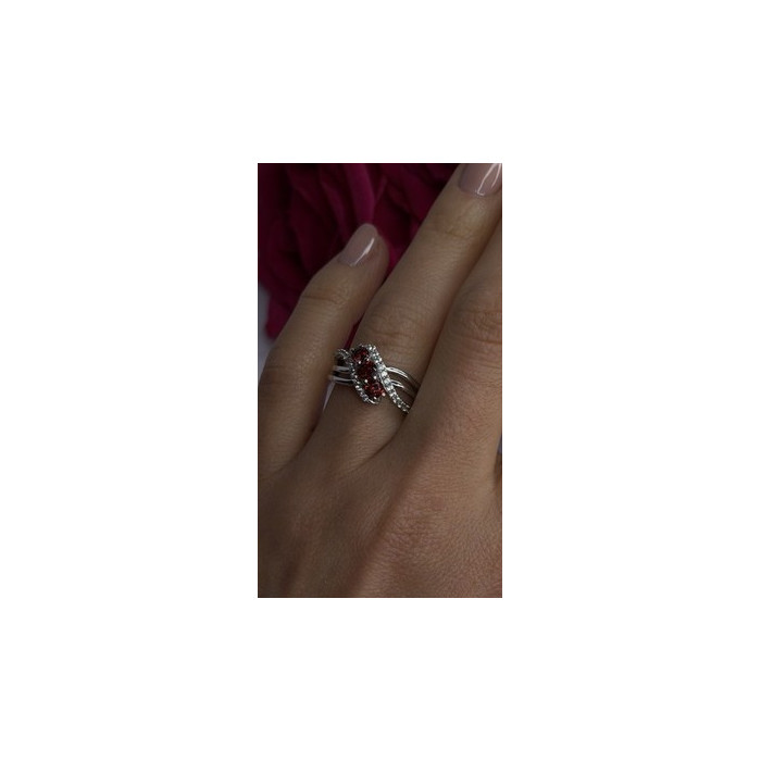 925 Sterling Silver Garnet & Beryl Ring Size 7