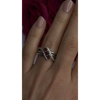 925 Sterling Silver Garnet & Beryl Ring Size 7