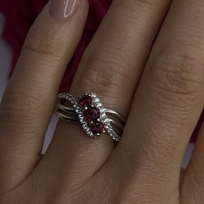 925 Sterling Silver Garnet & Beryl Ring Size 7