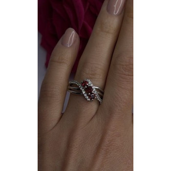 925 Sterling Silver Garnet & Beryl Ring Size 7