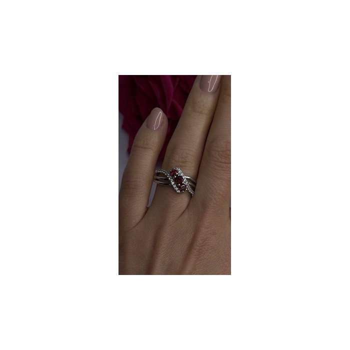 925 Sterling Silver Garnet & Beryl Ring Size 7