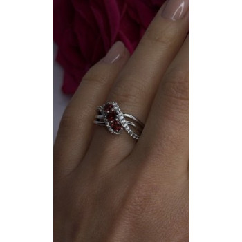 925 Sterling Silver Garnet & Beryl Ring Size 7