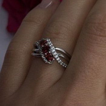 925 Sterling Silver Garnet & Beryl Ring Size 7