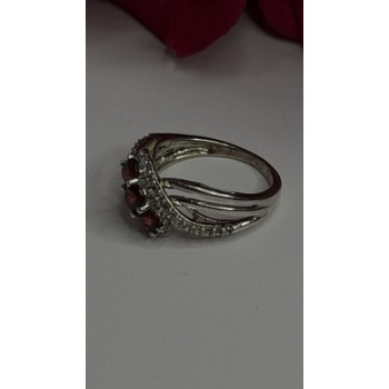 925 Sterling Silver Garnet & Beryl Ring Size 7