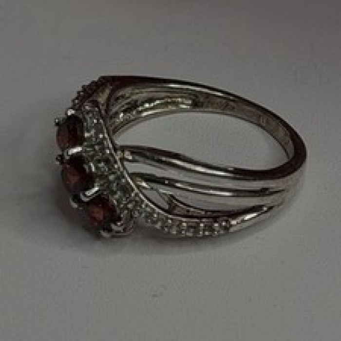 925 Sterling Silver Garnet & Beryl Ring Size 7