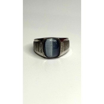 Men's 925 Sterling Silver Simulated cats Eye & Diamonds Ring Size 10
