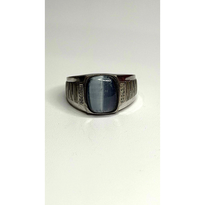 Men's 925 Sterling Silver Simulated cats Eye & Diamonds Ring Size 10
