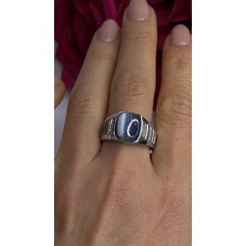 Men's 925 Sterling Silver Simulated cats Eye & Diamonds Ring Size 10
