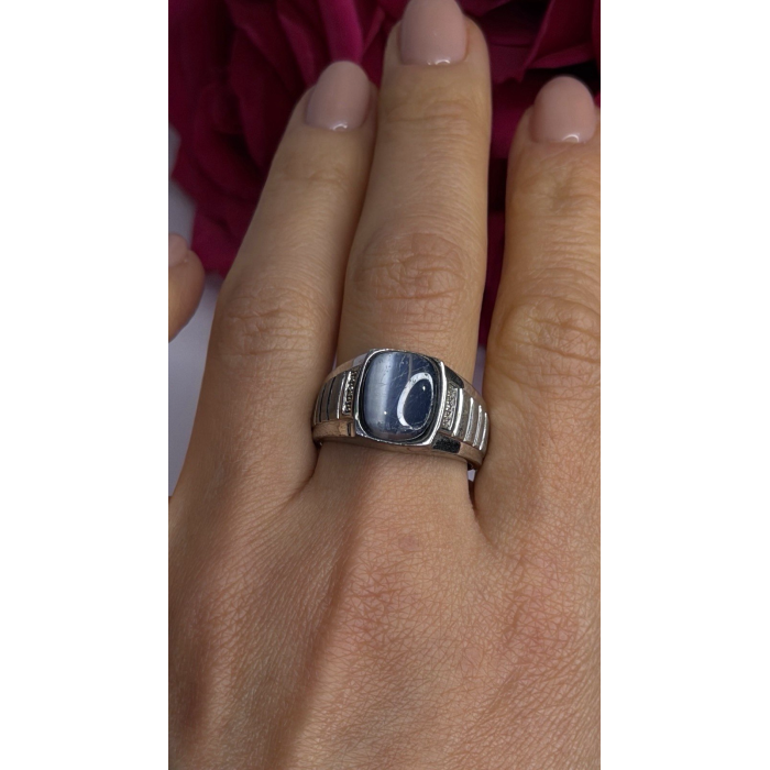 Men's 925 Sterling Silver Simulated cats Eye & Diamonds Ring Size 10