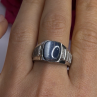 Men's 925 Sterling Silver Simulated cats Eye & Diamonds Ring Size 10
