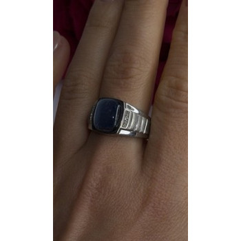 Men's 925 Sterling Silver Simulated cats Eye & Diamonds Ring Size 10