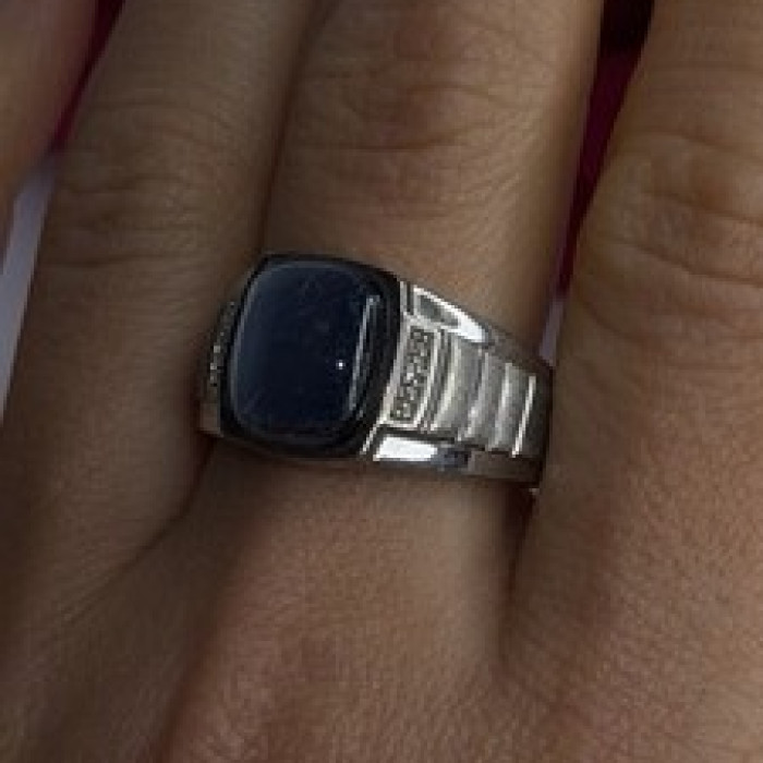 Men's 925 Sterling Silver Simulated cats Eye & Diamonds Ring Size 10