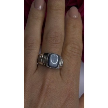 Men's 925 Sterling Silver Simulated cats Eye & Diamonds Ring Size 10