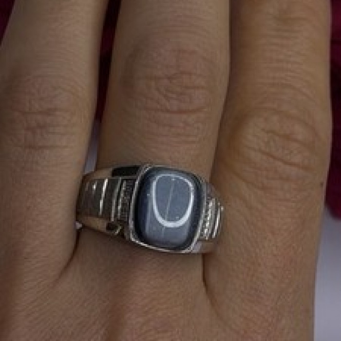 Men's 925 Sterling Silver Simulated cats Eye & Diamonds Ring Size 10