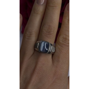 Men's 925 Sterling Silver Simulated cats Eye & Diamonds Ring Size 10