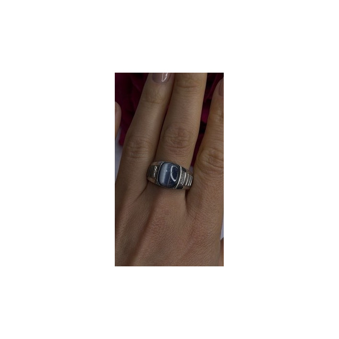 Men's 925 Sterling Silver Simulated cats Eye & Diamonds Ring Size 10