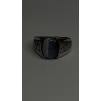 Men's 925 Sterling Silver Simulated cats Eye & Diamonds Ring Size 10