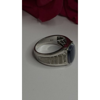 Men's 925 Sterling Silver Simulated cats Eye & Diamonds Ring Size 10