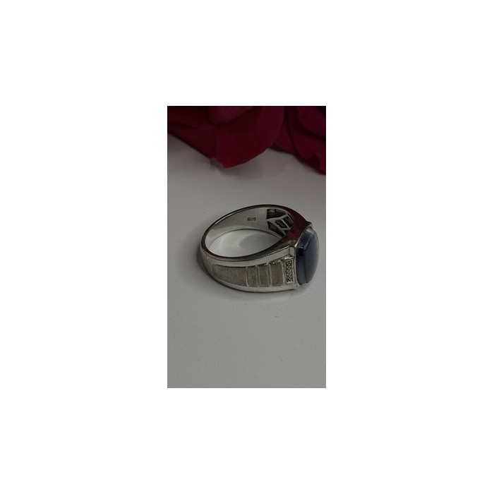 Men's 925 Sterling Silver Simulated cats Eye & Diamonds Ring Size 10