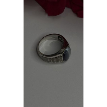 Men's 925 Sterling Silver Simulated cats Eye & Diamonds Ring Size 10