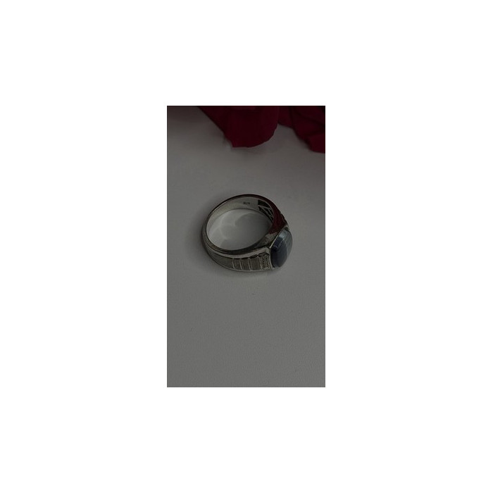 Men's 925 Sterling Silver Simulated cats Eye & Diamonds Ring Size 10