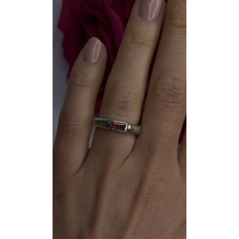 925 Sterling Silver Signet-Style Red Garnet Ring Size 6