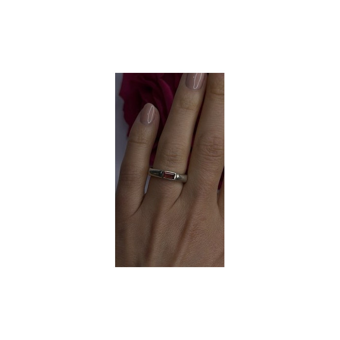 925 Sterling Silver Signet-Style Red Garnet Ring Size 6