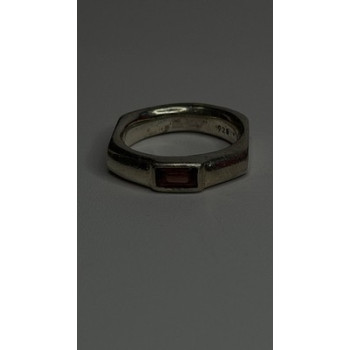 925 Sterling Silver Signet-Style Red Garnet Ring Size 6