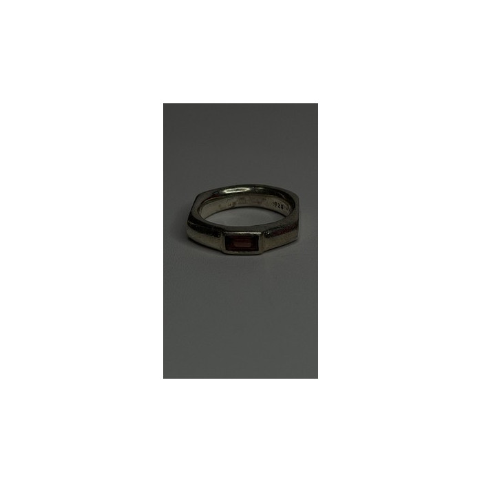 925 Sterling Silver Signet-Style Red Garnet Ring Size 6