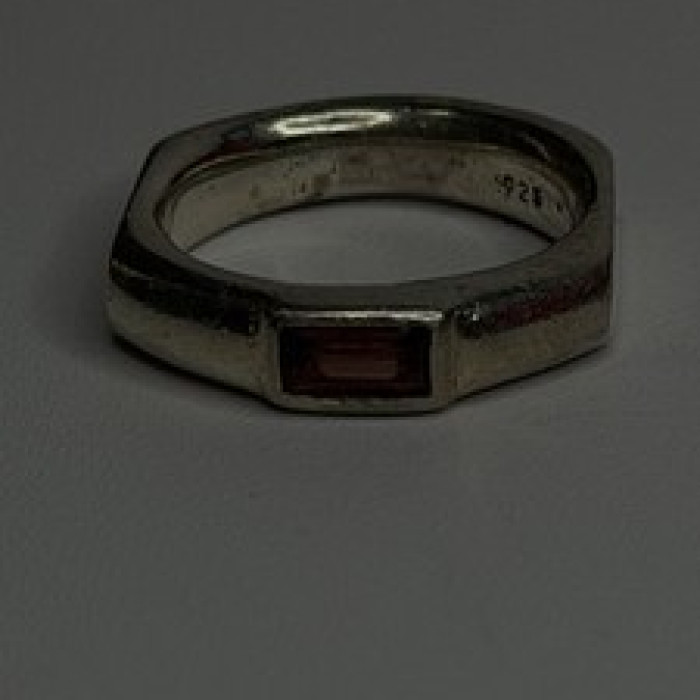 925 Sterling Silver Signet-Style Red Garnet Ring Size 6