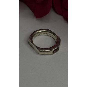 925 Sterling Silver Signet-Style Red Garnet Ring Size 6