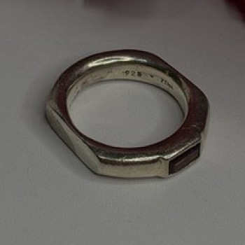 925 Sterling Silver Signet-Style Red Garnet Ring Size 6