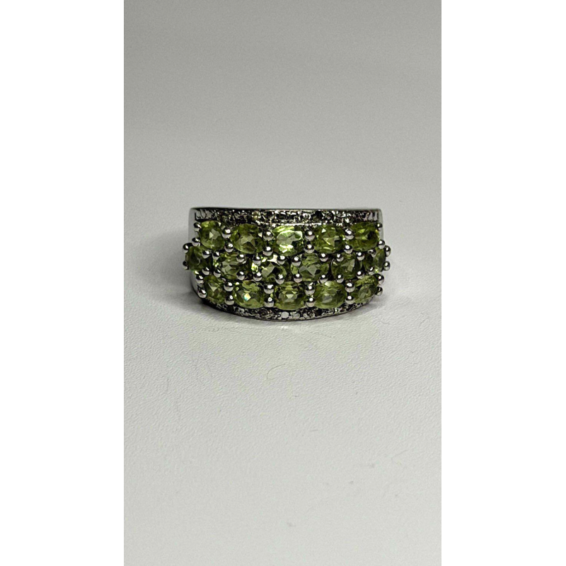 925 Sterling Silver Olive Green Peridot & Beryl Stones Ring Size 7