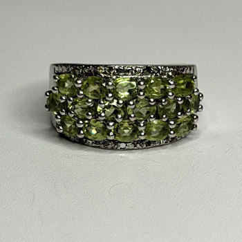 925 Sterling Silver Olive Green Peridot & Beryl Stones Ring Size 7