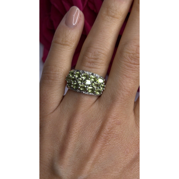925 Sterling Silver Olive Green Peridot & Beryl Stones Ring Size 7