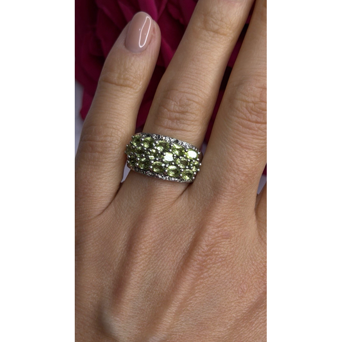 925 Sterling Silver Olive Green Peridot & Beryl Stones Ring Size 7