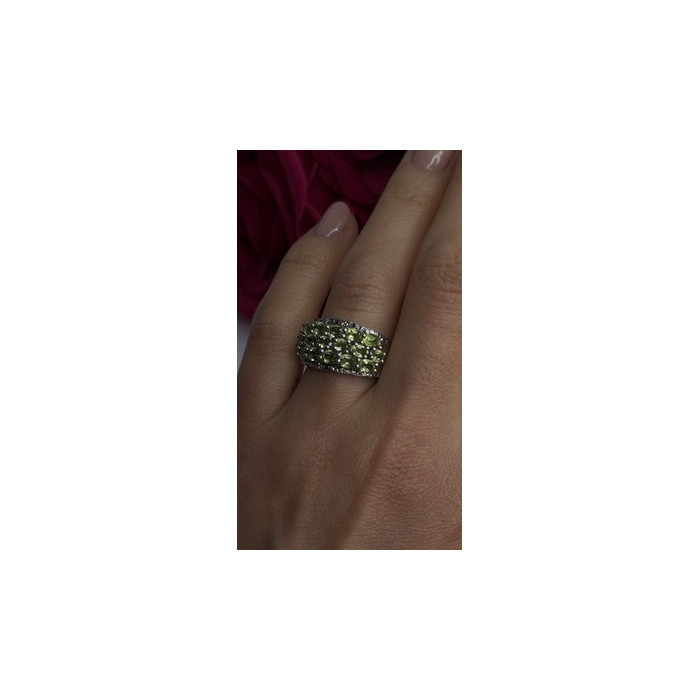 925 Sterling Silver Olive Green Peridot & Beryl Stones Ring Size 7
