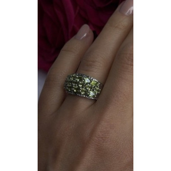 925 Sterling Silver Olive Green Peridot & Beryl Stones Ring Size 7