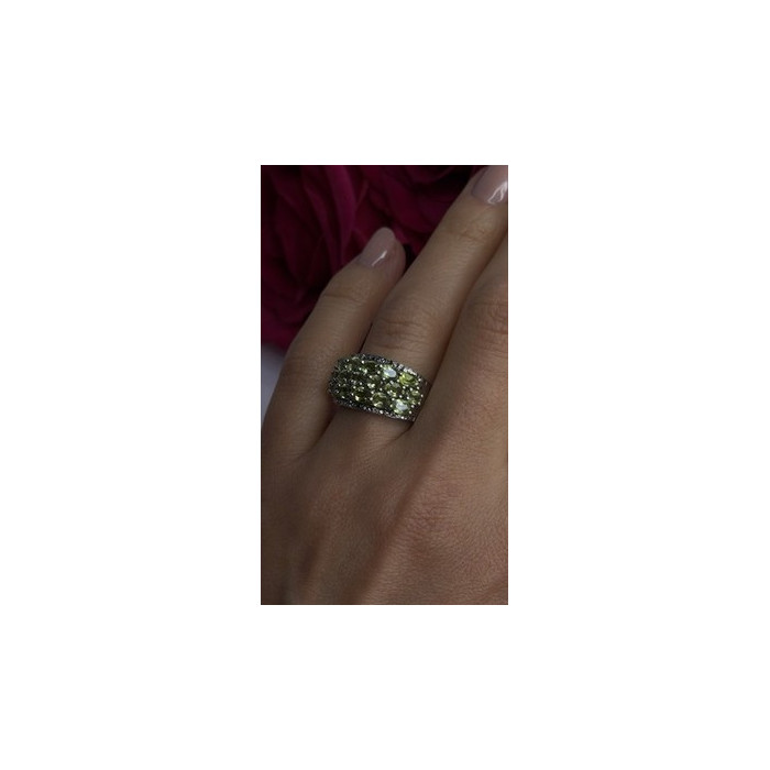 925 Sterling Silver Olive Green Peridot & Beryl Stones Ring Size 7